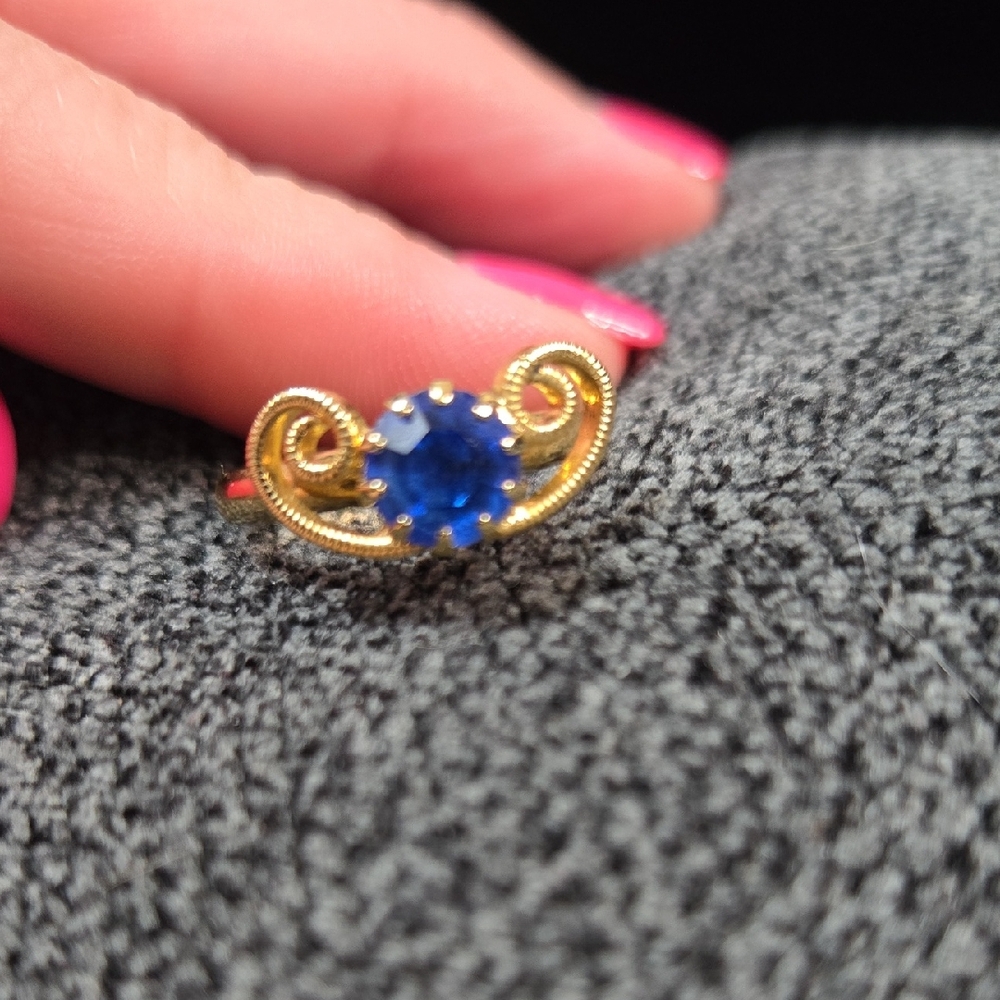 Gold Tone and Blue Stone Ring